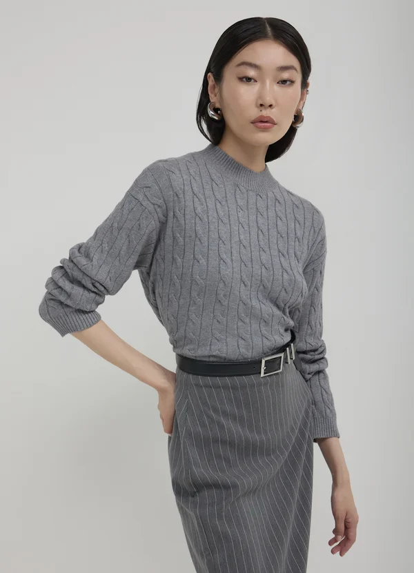 CROP TRECCE - Strickpullover - grigio