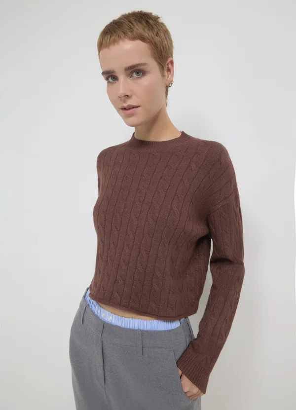 CROP TRECCE - Strickpullover - marrone