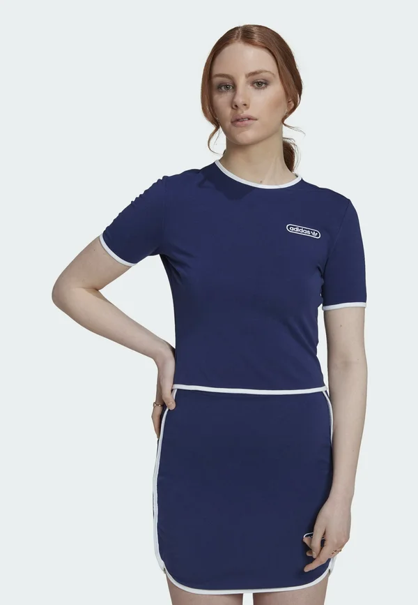 CROP WITH BINDING DETAILS - T-Shirt print - blue