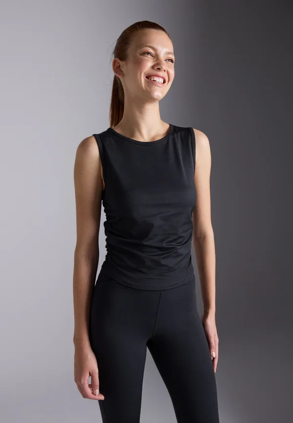 CROPPED SLEEVELESS TOP WITH SIDE RUCHING - Top - black