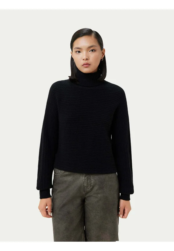 CROPPED T-NECK - Strickpullover - black