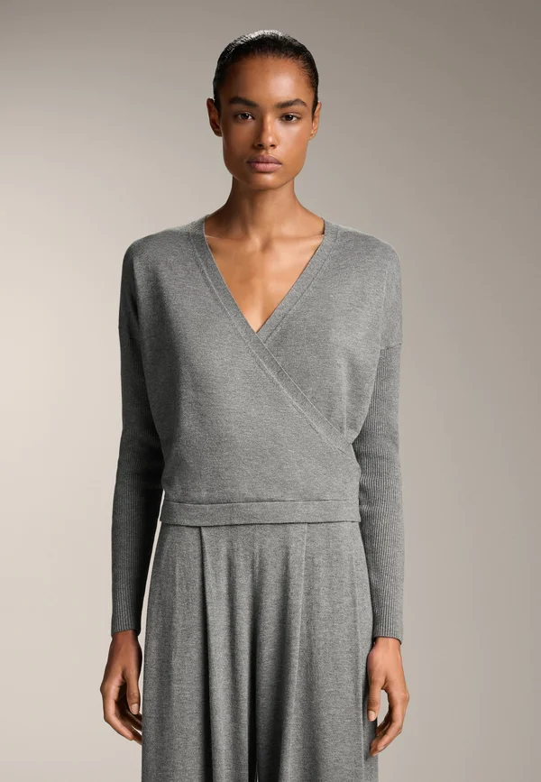 CROSSOVER KNIT WITH RIB SLEEVES - Strickpullover - light grey