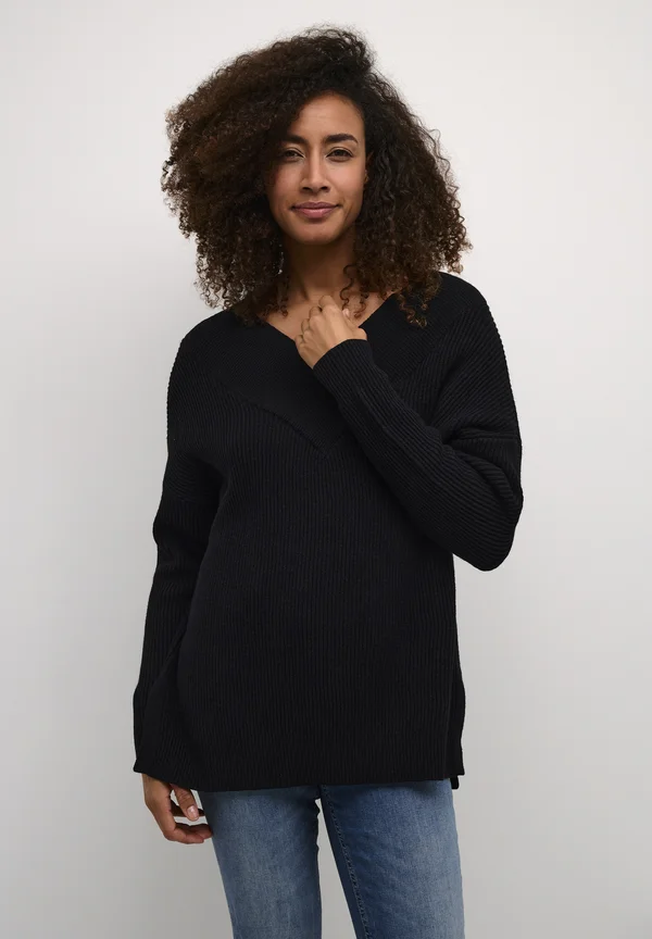 CUOLIVIA V-NECK PULLOVER - Strickpullover - black