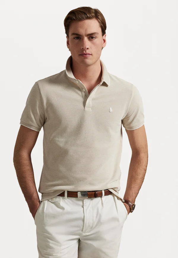 CUSTOM SLIM FIT STRETCH OXFORD MESH POLO - Poloshirt - classic khaki/white