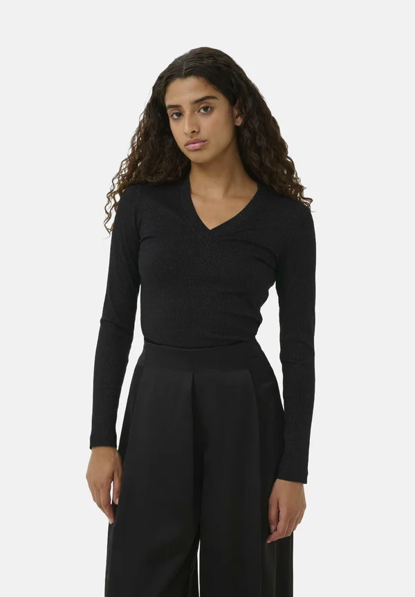 DAGNA V-NECK LS - Strickpullover - black glitter