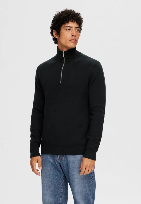 DANE STRUCTURE HALF ZIP - Strickpullover - black