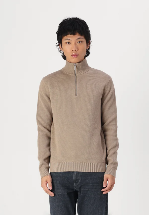 DANE STRUCTURE HALF ZIP - Strickpullover - greige