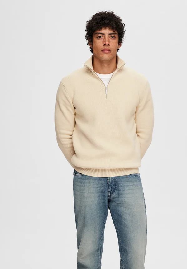 DANE STRUCTURE HALF ZIP - Strickpullover - oatmeal
