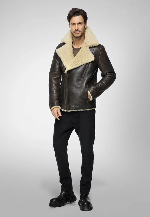 DAVID - Lederjacke - dark brown