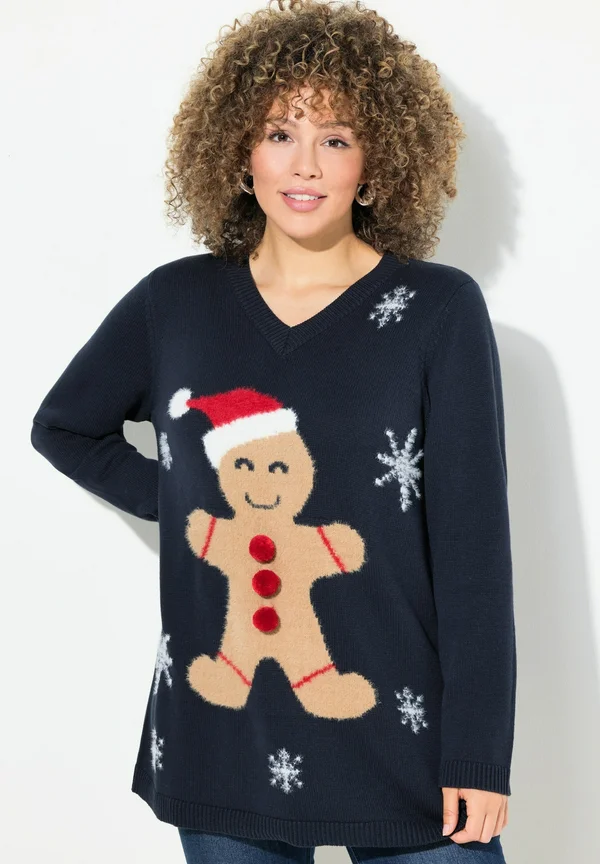 DE NOËL À COL MOTIF BONHOMME EN PAIN D'ÉPICES - Strickpullover - navy blue