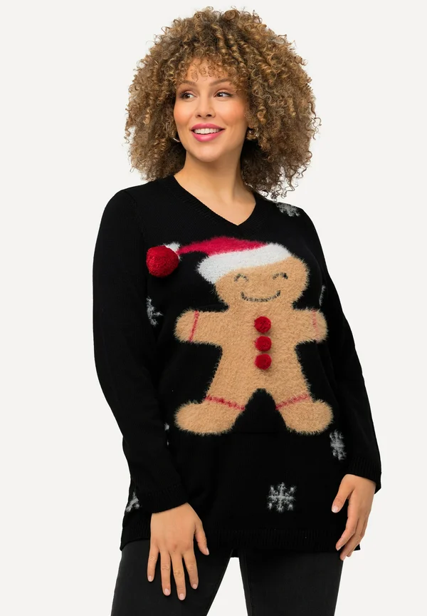 DE NOËL À COL MOTIF BONHOMME EN PAIN D'ÉPICES - Strickpullover - noir