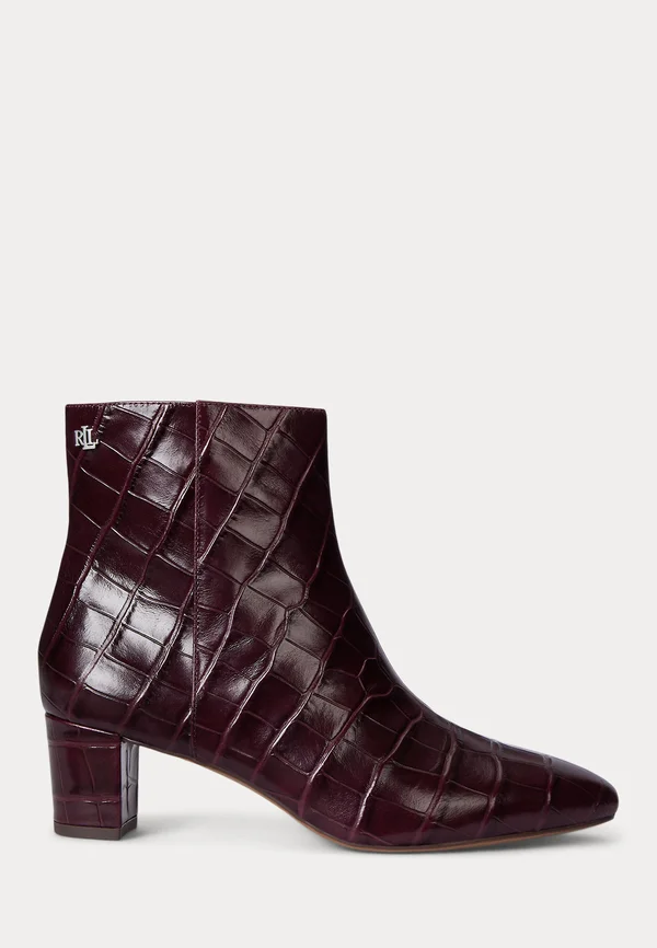 DEMI CROC-EMBOSSED LEATHER BOOTIE - Stiefelette - dark garnet