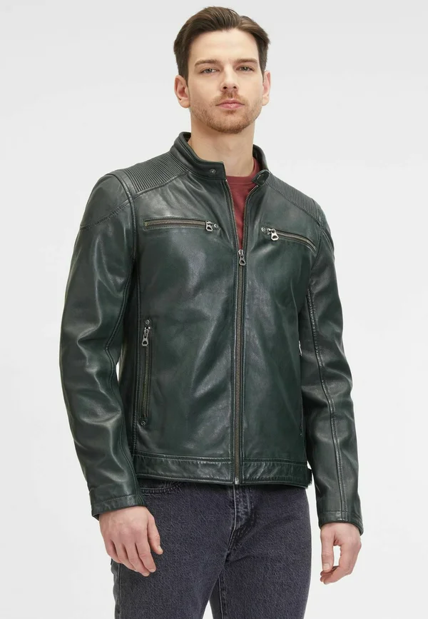 DERRAN - Lederjacke - dark green