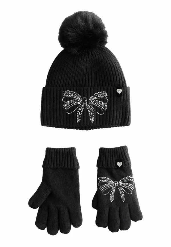 DIAMANTÉ BOW POM SET - Fingerhandschuh - black