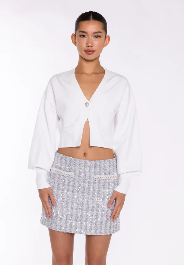 DIAMANTE BUTTON - Strickjacke - off white