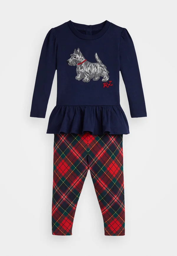 DOG PRINT JERSEY TEE & PLAID LEGGING SET - Langarmshirt - refined navy