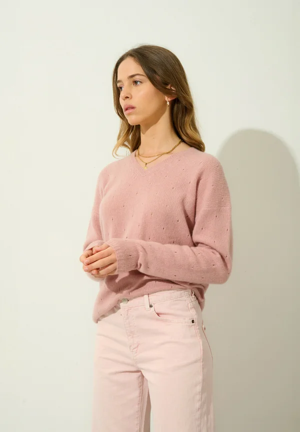 DOTY V-NECK 4 THREADS - Strickpullover - pinkwood