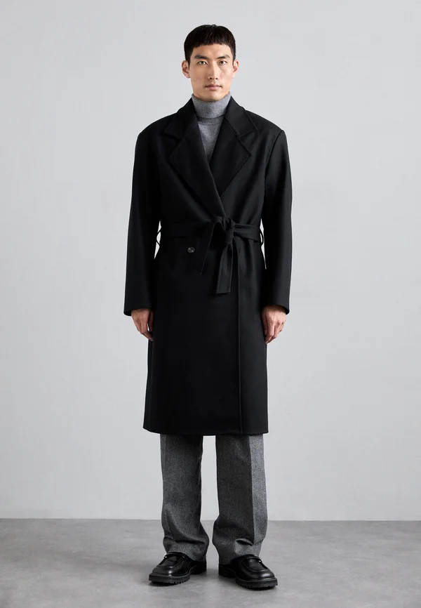 DOUBLE BREASTED COAT WITH BELT - Klassischer Mantel - black