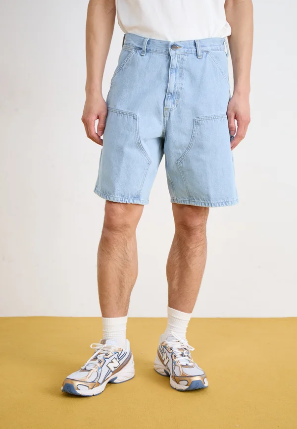 DOUBLE KNEE - Jeans Shorts - blue heavy stone bleached