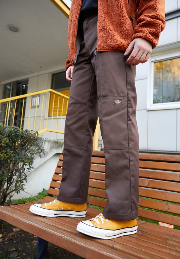 DOUBLE KNEE - Stoffhose - dark brown