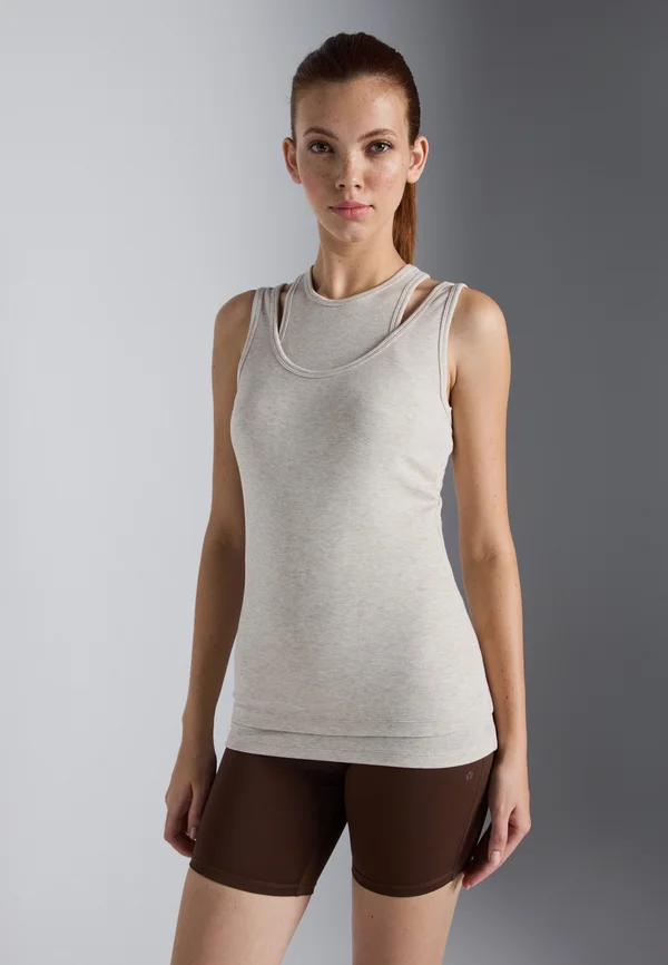 DOUBLE LAYER FINE RIB SLEEVELESS TOP - Top - camel