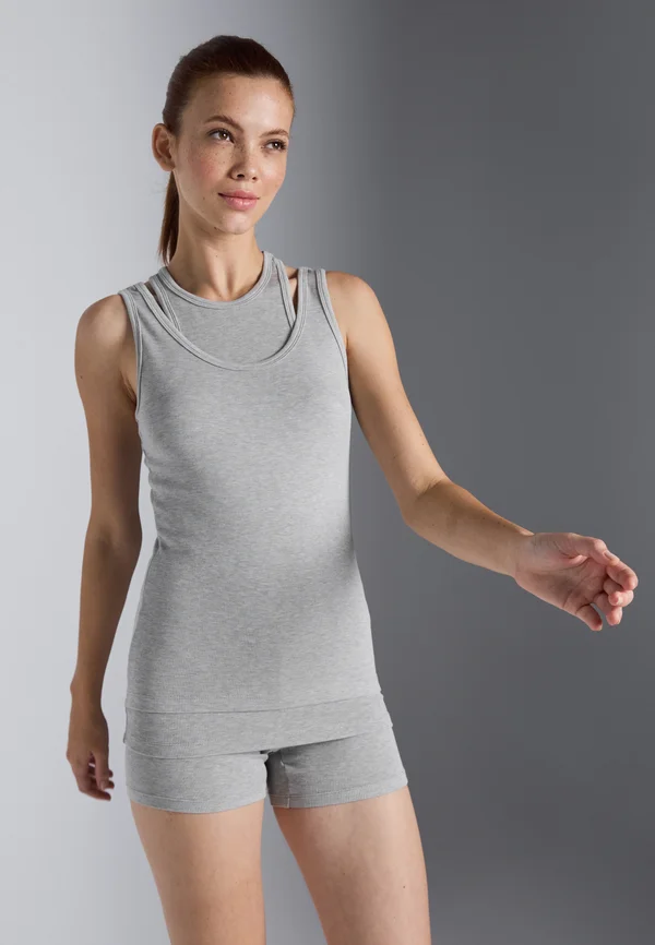 DOUBLE LAYER FINE RIB SLEEVELESS TOP - Top - mottled light grey
