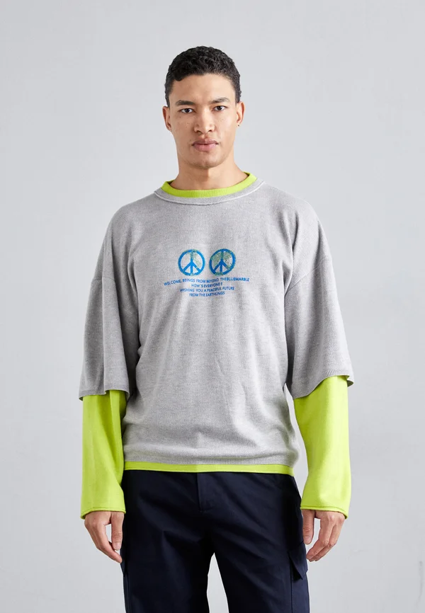 DOUBLE LAYER - Strickpullover - heather grey/acid green
