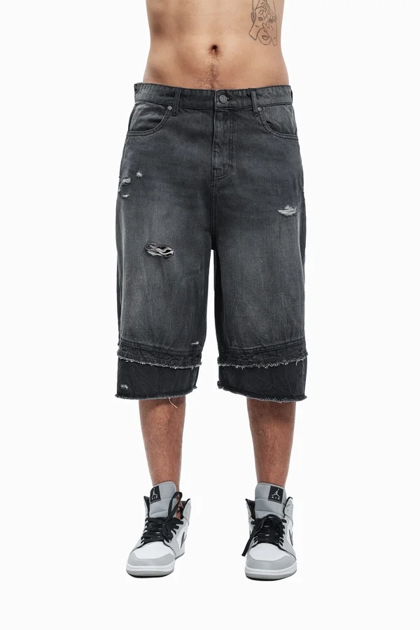 DOUBLE LAYER UNISEX - Jeans Shorts - black washed
