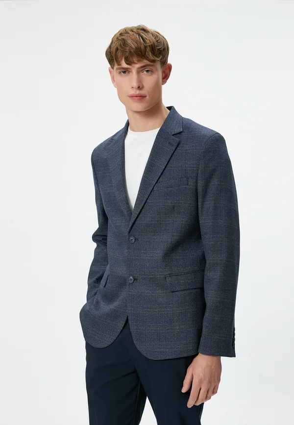 DOUBLE POCKET DETAIL PLAID BUTTONED  - Sakko - dark blue