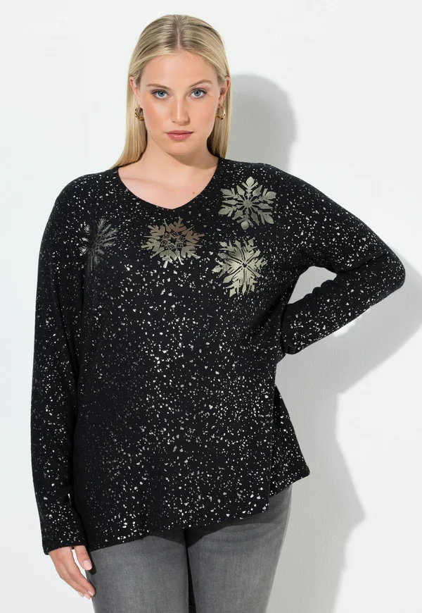 DRUCK V-AUSSCHNITT LANGARM - Strickpullover - black