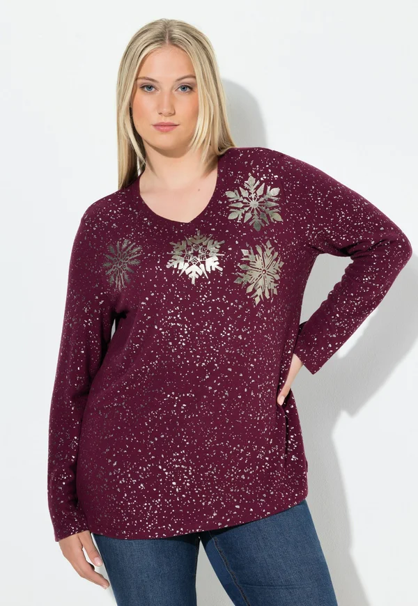 DRUCK V-AUSSCHNITT LANGARM - Strickpullover - dark claret