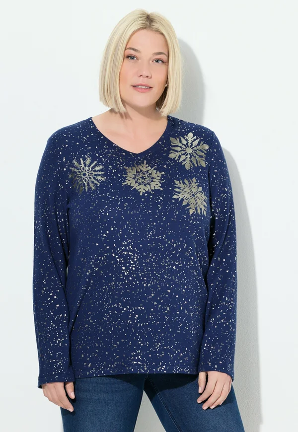 DRUCK V-AUSSCHNITT LANGARM - Strickpullover - ink blue