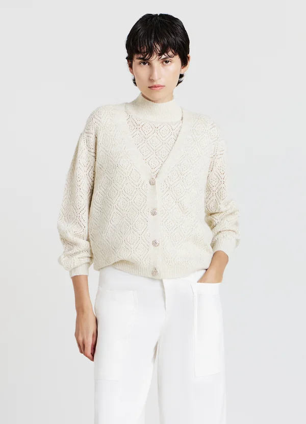 EFFETTO LUMINESCENTE - Strickjacke - bianco lana