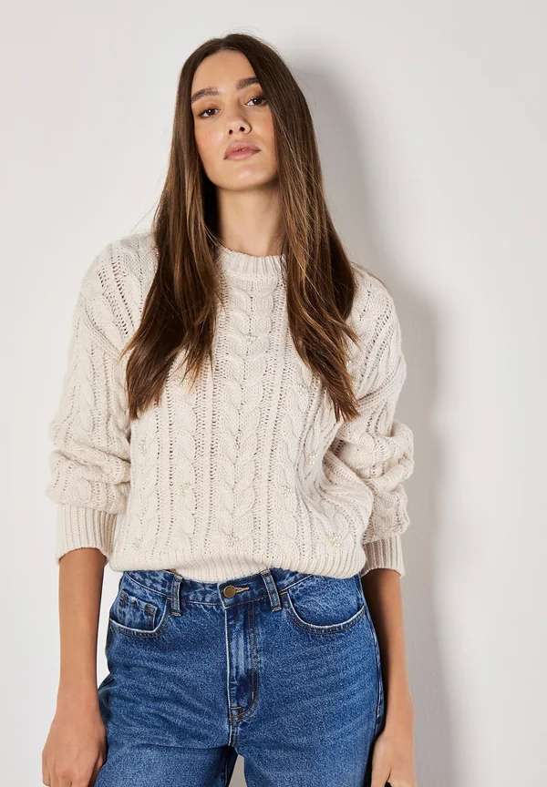 EMBELLISHED CABLE - Strickpullover - cream
