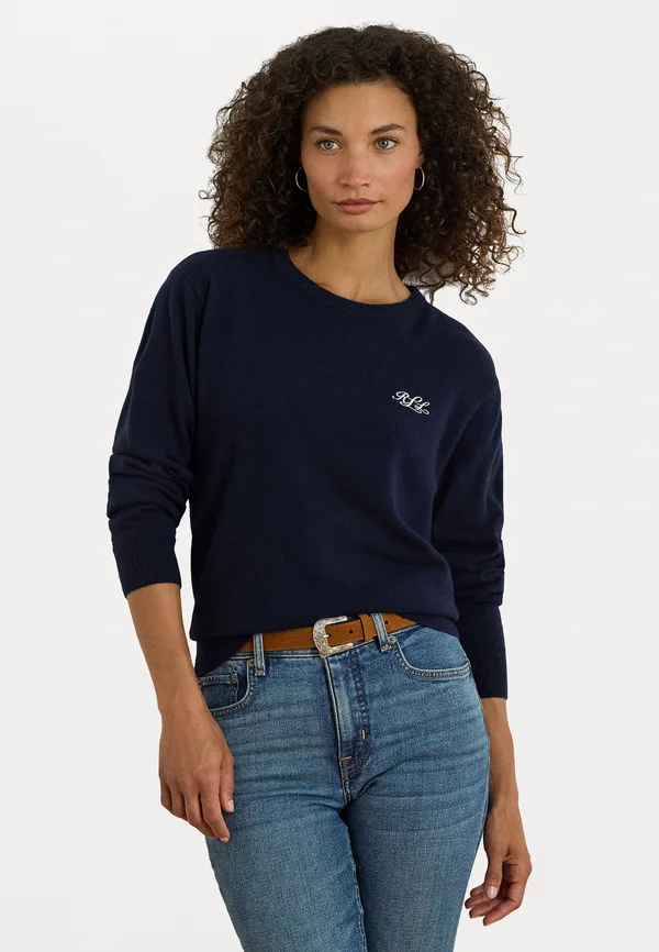 EMBROIDERED CASHMERE CREWNECK SWEATER - Strickpullover - lauren navy