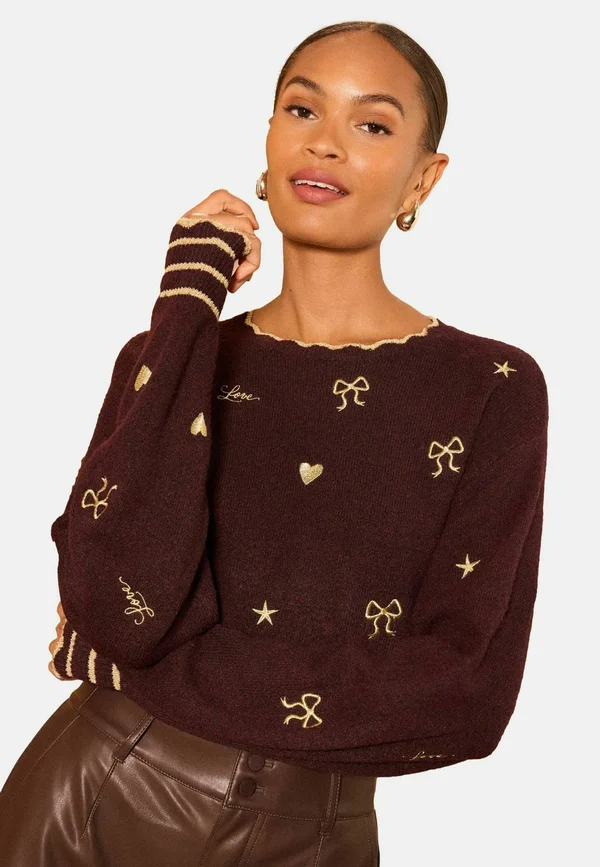EMBROIDERED COSY  - Strickpullover - burgundy red