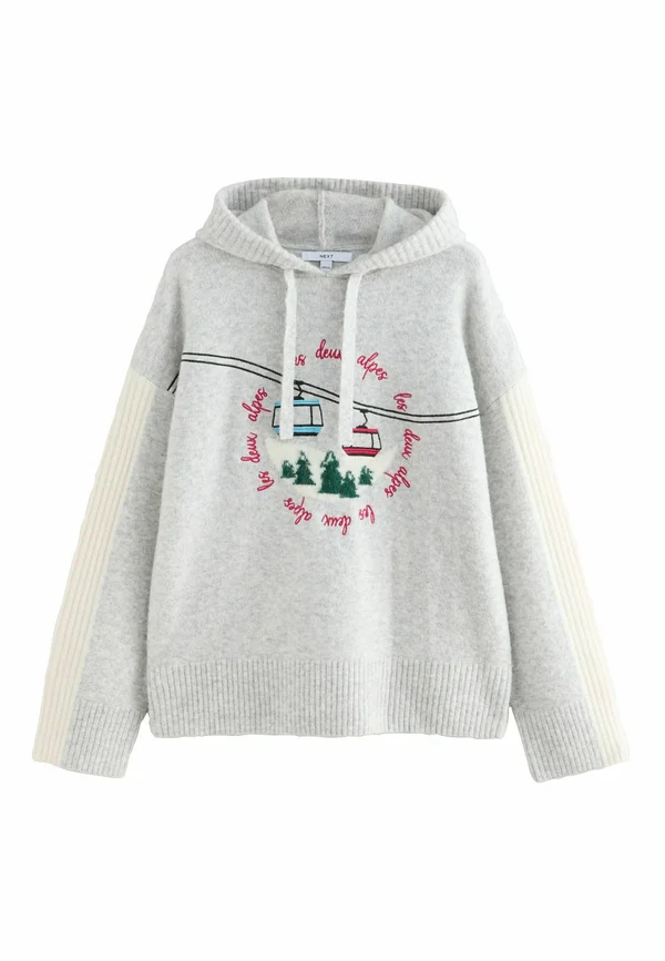 EMBROIDERED SKI SCENE HOODED - Strickpullover - light grey