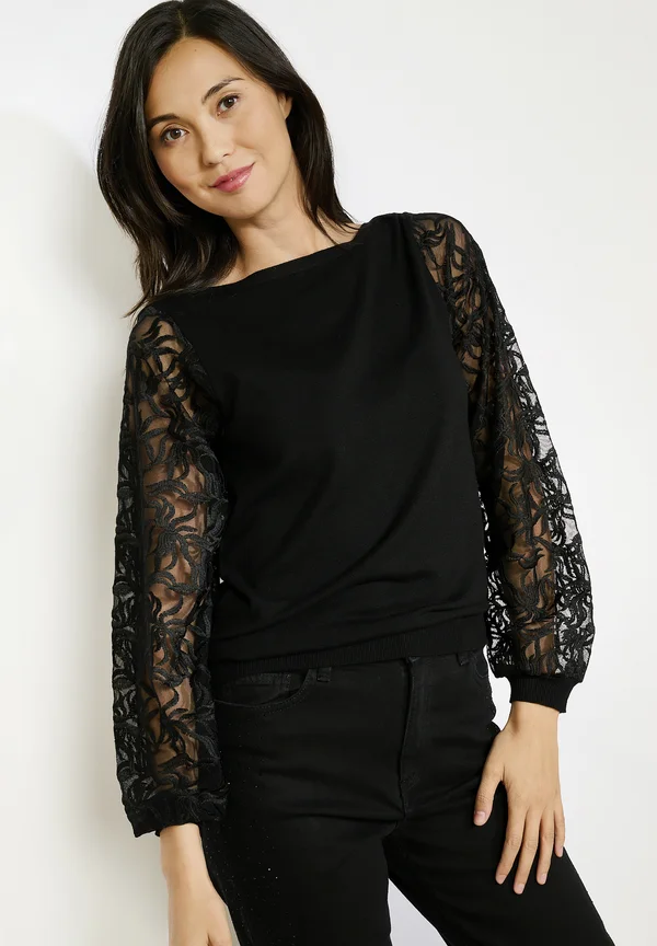 EMBROIDERED SLEEVE  - Strickpullover - black