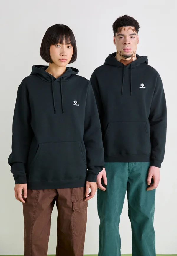 EMBROIDERED STAR CHEVRON BRUSHED BACK HOODIE UNISEX - Kapuzenpullover - black