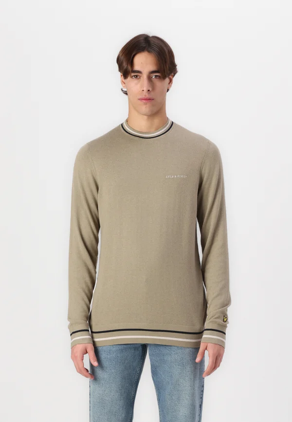 EMBROIDERED TIPPED CREW NECK - Strickpullover - sage