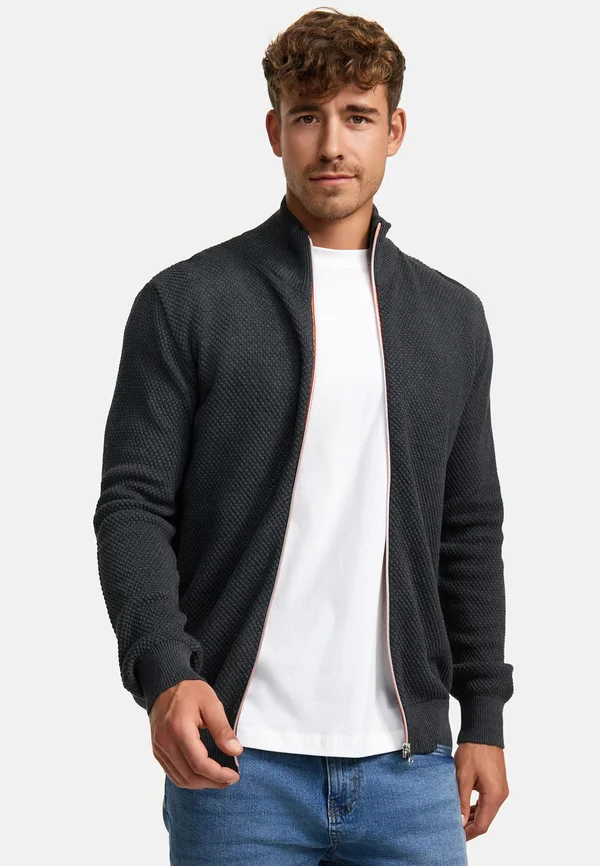 ERIK ZIP - Strickjacke - charcoal melange/orange