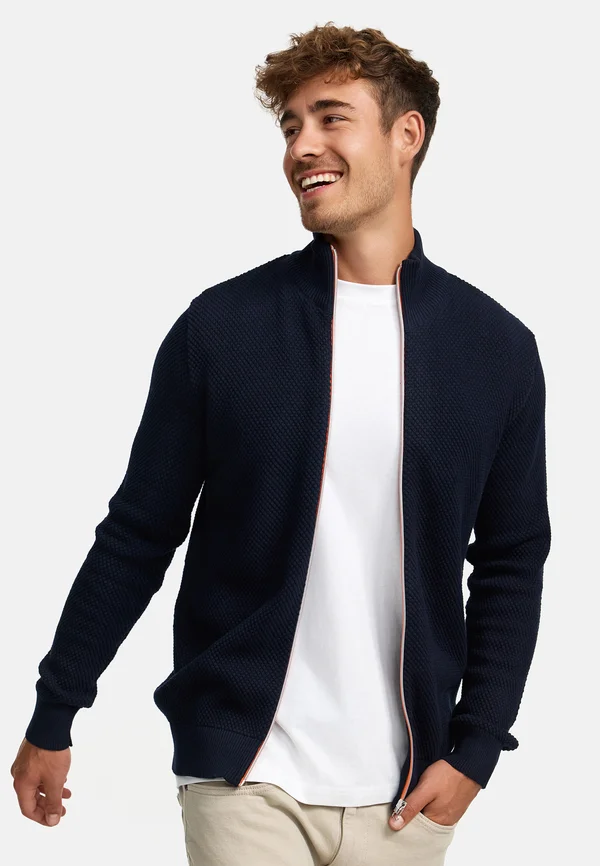 ERIK ZIP - Strickjacke - navy/orange