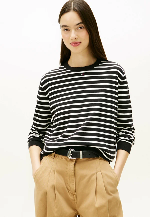ESSENTIAL CREW SWEATER - Strickpullover - black  ecru stripe