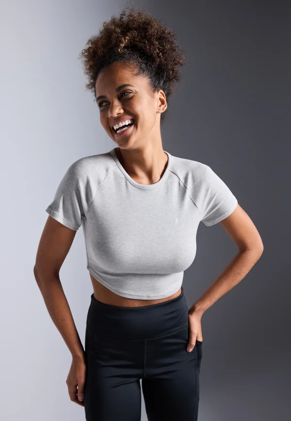 ESSENTIAL CROPPED FINE RIB T SHIRT - T-Shirt basic - light grey