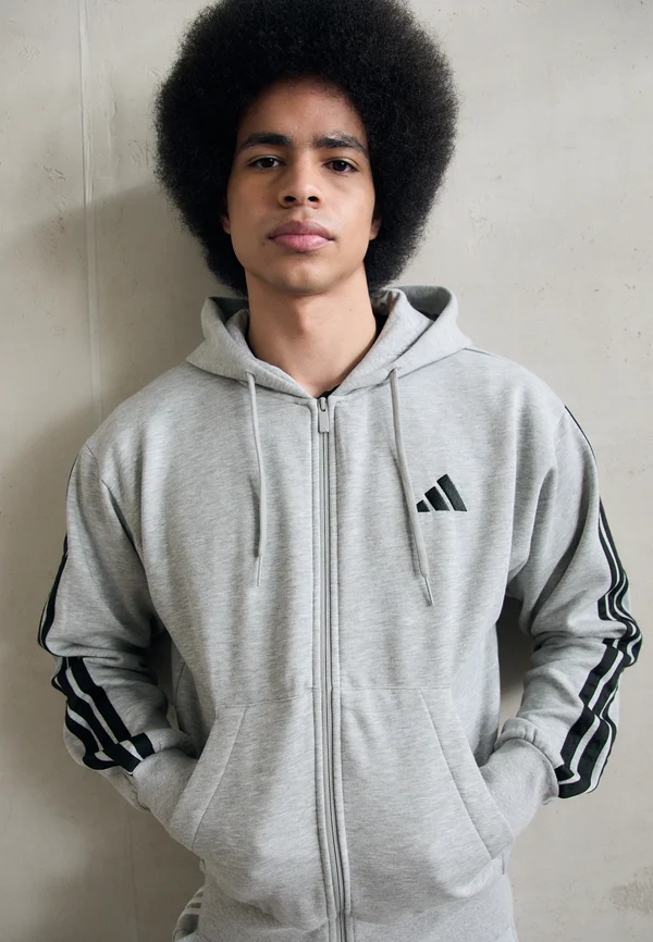 ESSENTIAL THREE STRIPES - Sweatjacke - medium grey heather/black