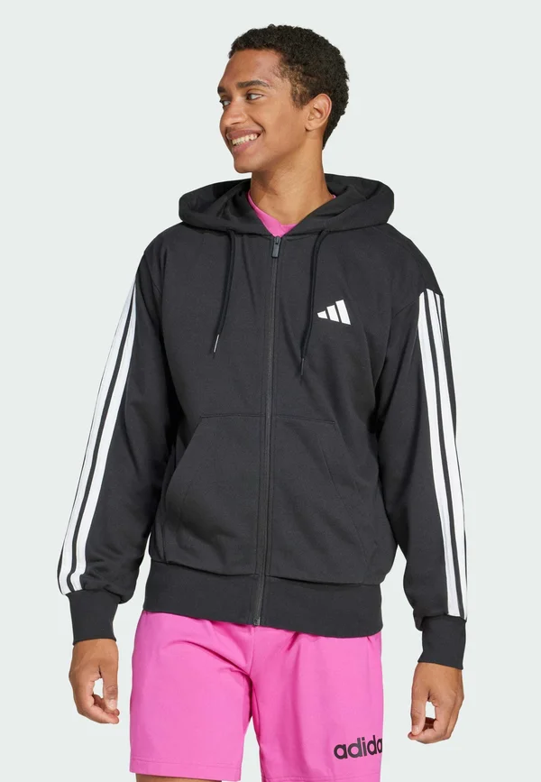 ESSENTIALS 3-STRIPES FULL-ZIP - Sweatjacke - black white