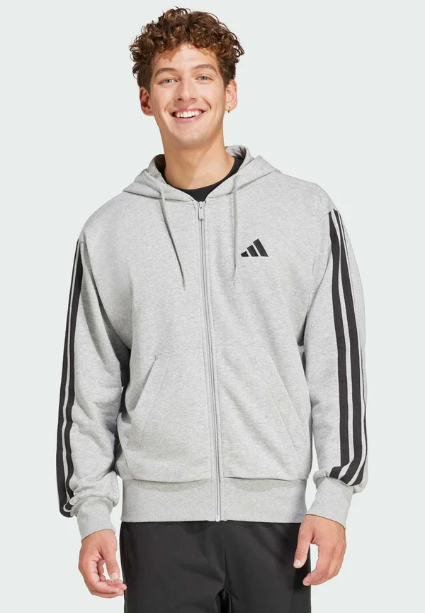 ESSENTIALS 3-STRIPES FULL-ZIP - Sweatjacke - medium grey heather black