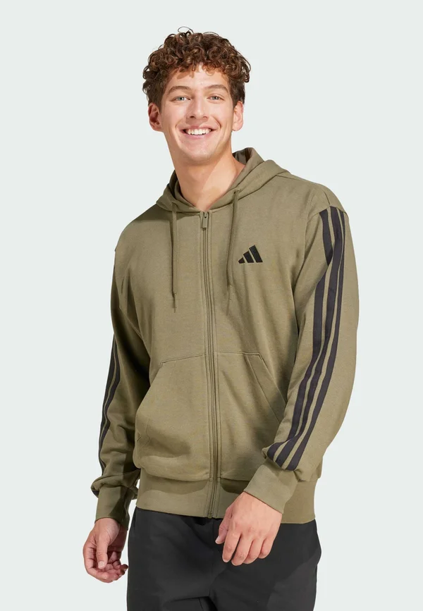 ESSENTIALS 3-STRIPES FULL-ZIP - Sweatjacke - olive strata black