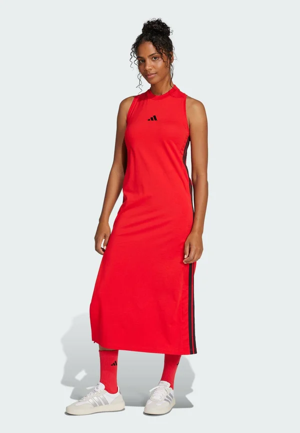 ESSENTIALS 3-STRIPES LONG RACERBACK - Jerseykleid - pure ruby   black