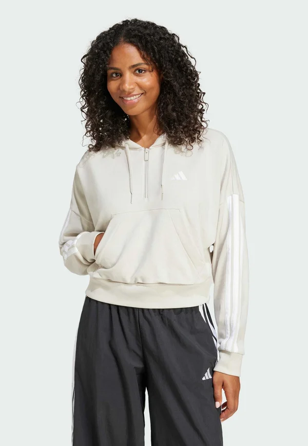 ESSENTIALS 3-STRIPES QUARTER-ZIP - Kapuzenpullover - white